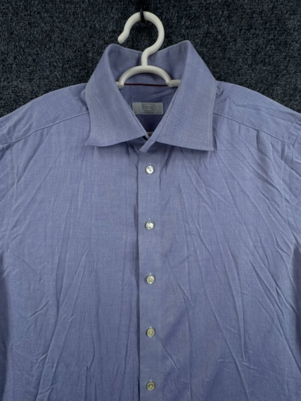 Eton Herringbone 17.5 Contemporary Blue Mens Shirt Business Button Up Elegant